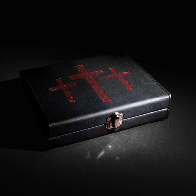 image of a black case with three red crosses on it.